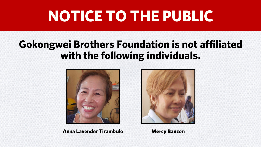 NOTICE TO THE PUBLIC: Non-Affiliation of Anna Lavender Tirambulo and Mercy Banzon